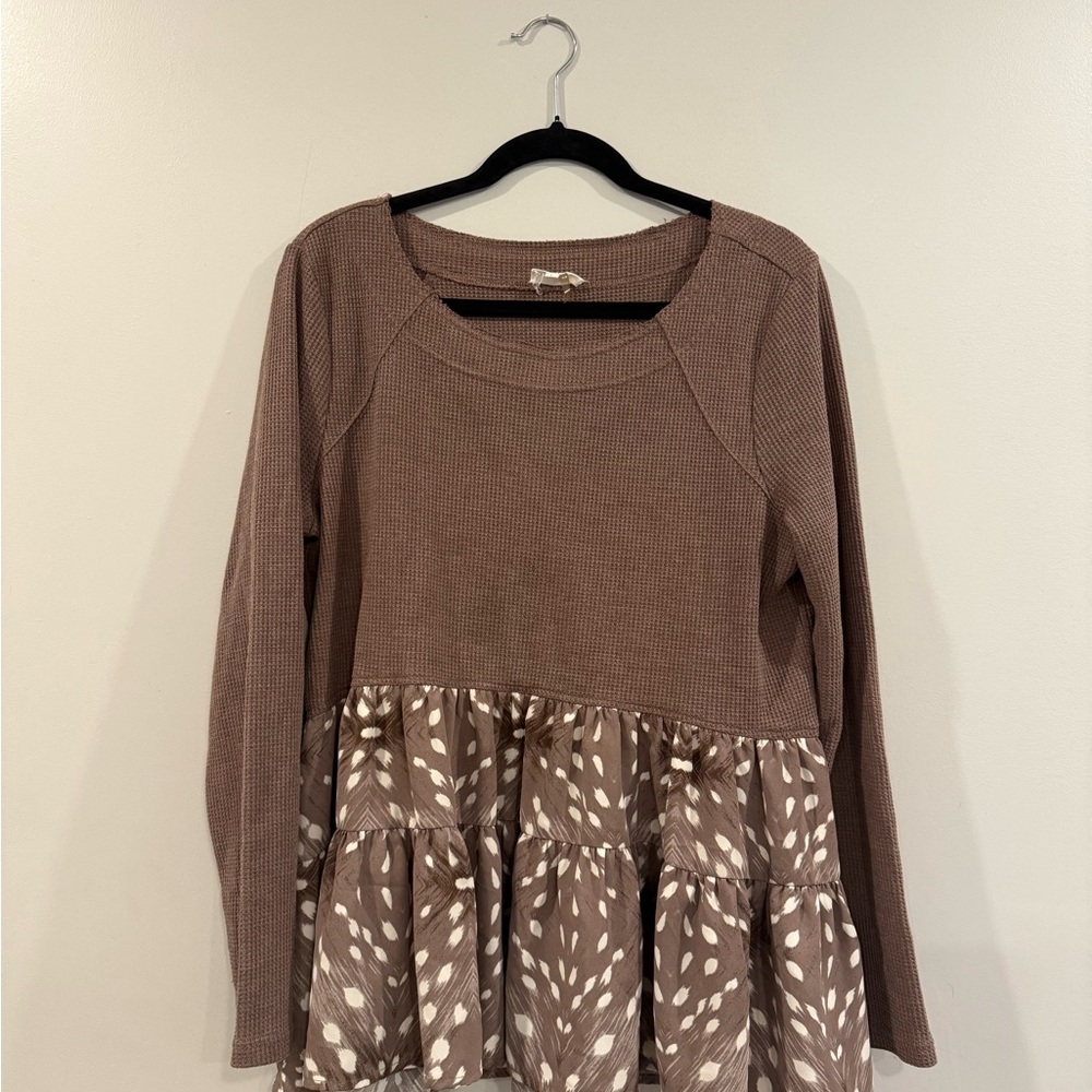 Entro Textured Knit Top in Brown